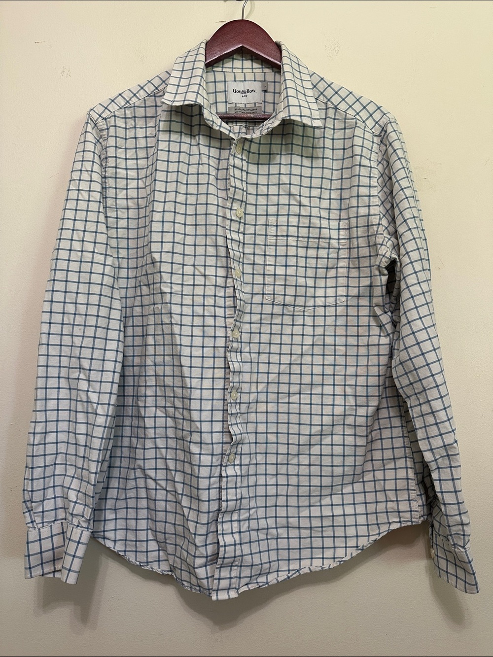 Goodfellow & Co White Shirt with Blue Windowpane Grid